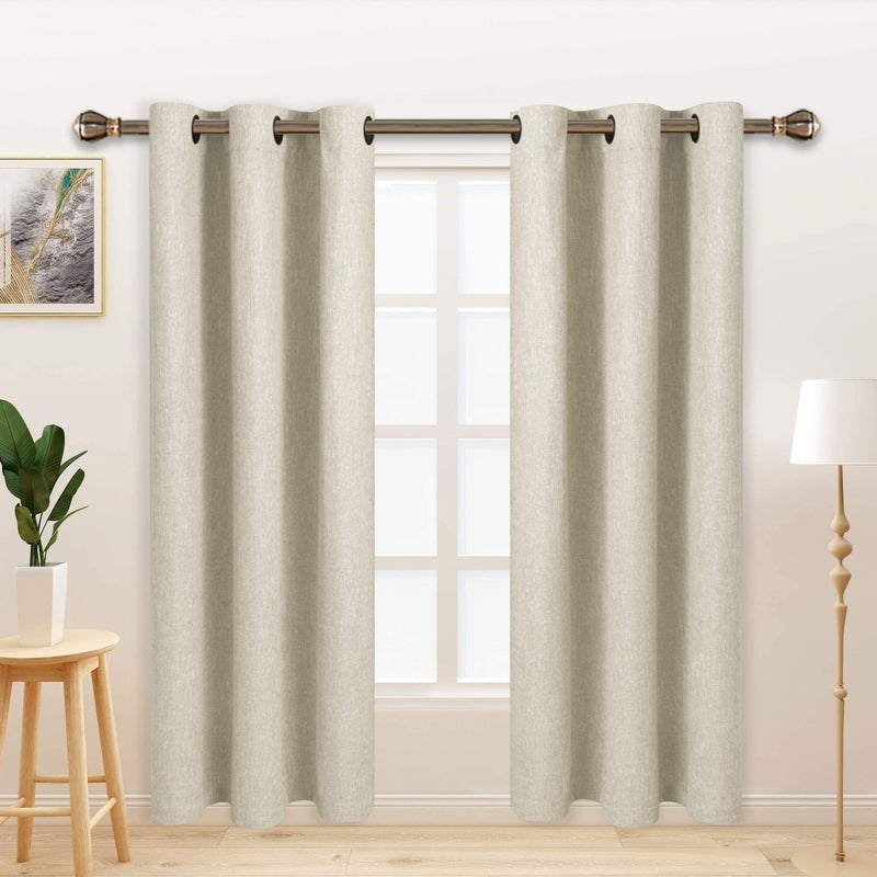 LORDTEX Linen Look Textured Blackout Curtains with Thermal Insulated Liner - Heavy Thick Grommet Window Drapes for Bedroom, 40 x 63 Inches, Ivory, Set of 2 Panels - Image 1